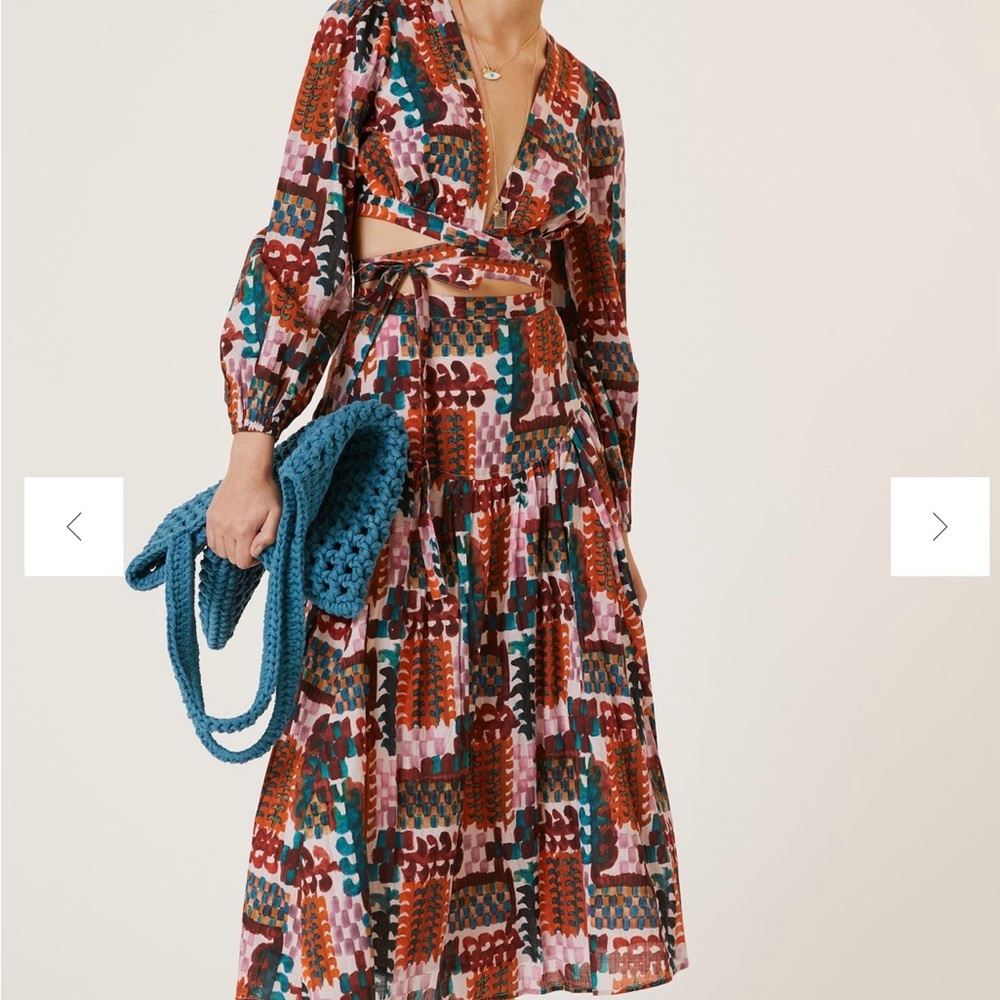 Anthropologie boho abstract peasant skirt with crop top